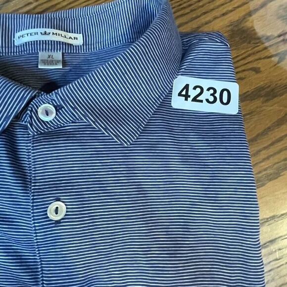 Peter Millar Shirt Mens Extra Large Blue Striped Polo Golf Crown Preppy Casual - Picture 9 of 9